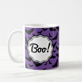 Caneca De Café Boo! Bat Preto Puro do Halloween Personalizado