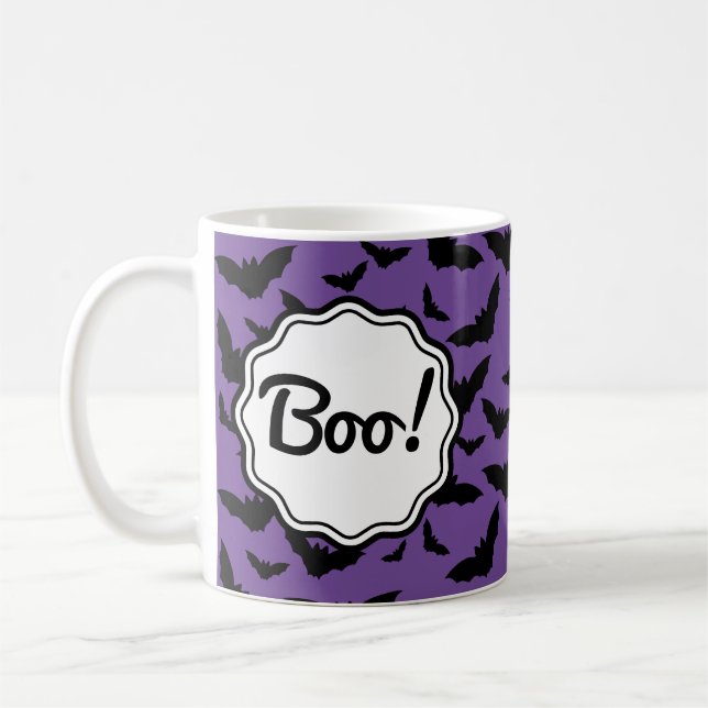 Caneca De Café Boo! Bat Preto Puro do Halloween Personalizado (Esquerda)