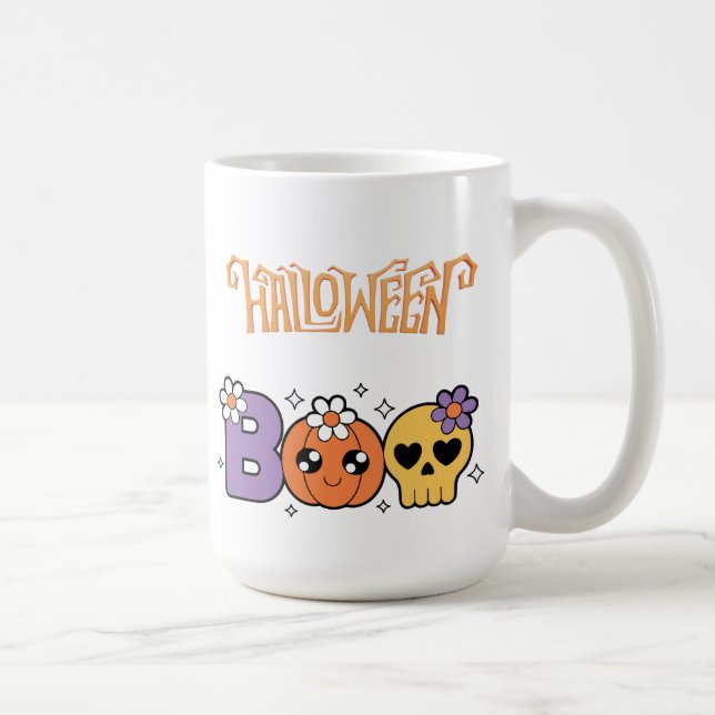 Caneca De Café Boo engraçado Halloween Branco & laranja (Direita)