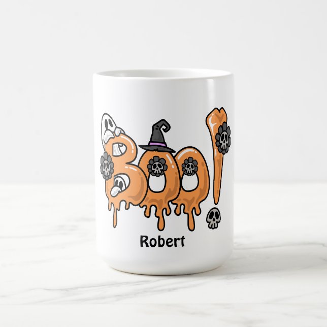 Caneca De Café Boo Halloween cute ghost Personalized name  (Centro)