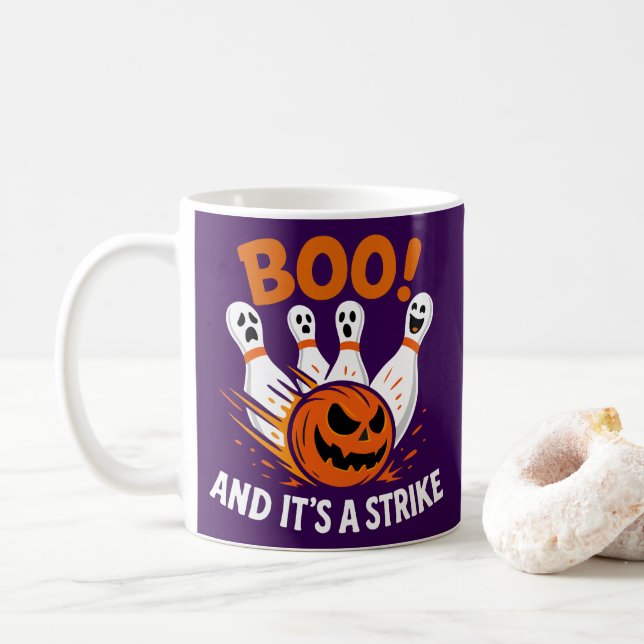 Caneca De Café Boo It’s a Strike Funny Halloween Bowling (Com Donut)