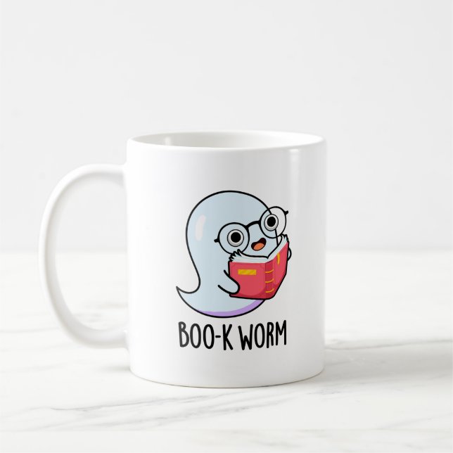 Caneca De Café Boo-k Worm Dia de as Bruxas engraçado Bookworm Gho (Esquerda)