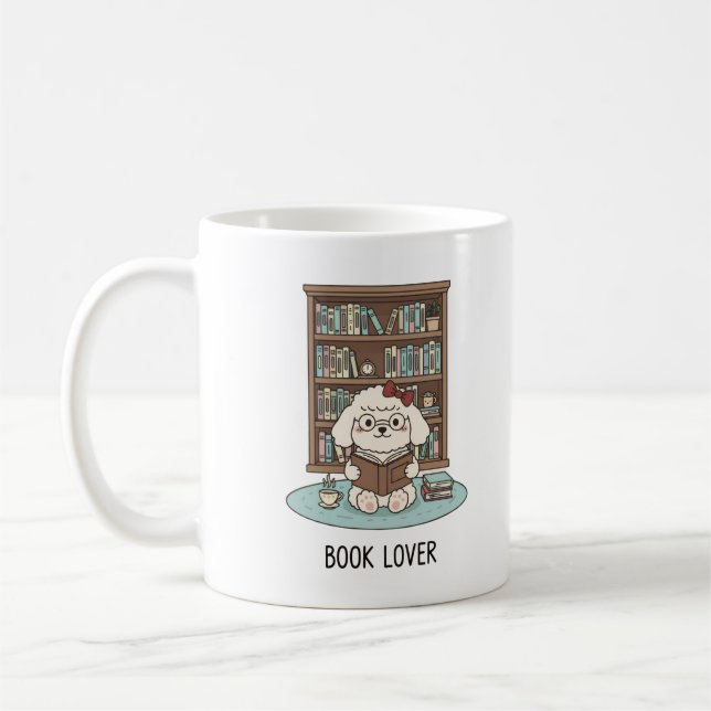 Caneca De Café Book Lover Poodle Puppy Pastel Reading Mug Design (Esquerda)