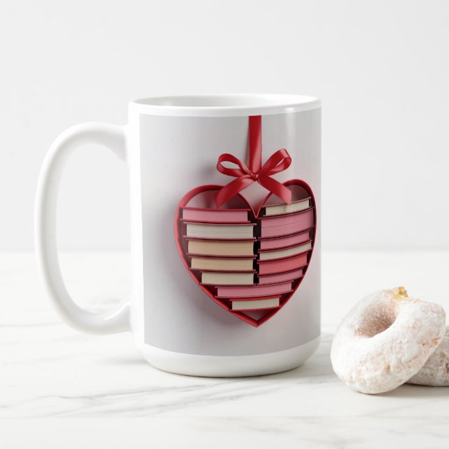 Caneca De Café Book Lover Red Heart Shaped Gift Box Classic Mug (Com Donut)