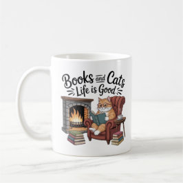 Caneca De Café Books And Cats Life Is Good Funny Coffee Mug Cat L