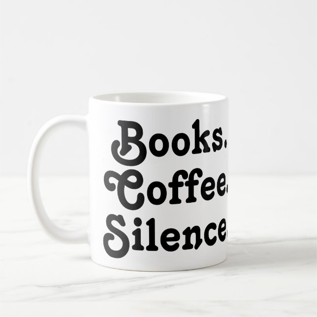 Caneca De Café “Books. Coffee. Silence." | Minimalist  (Esquerda)