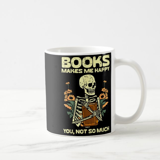 Caneca De Café Books Make Me Happy Skeleton Read Reading Libraria (Direita)