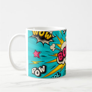 Caneca De Café Boom a bolha da nuvem de pop. Sorria, uau, pow, le