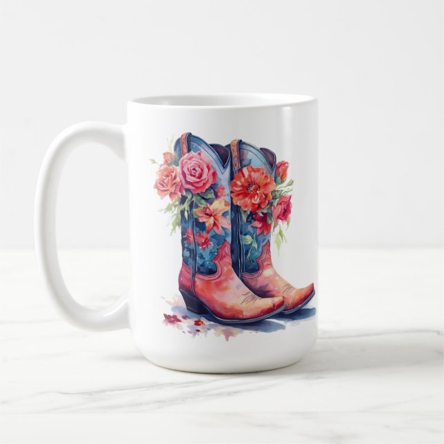 Caneca De Café Boot Floral Design 15 oz Classic Mug (Esquerda)