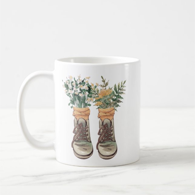 Caneca De Café Boots e flores selvagens de caminhada (Esquerda)
