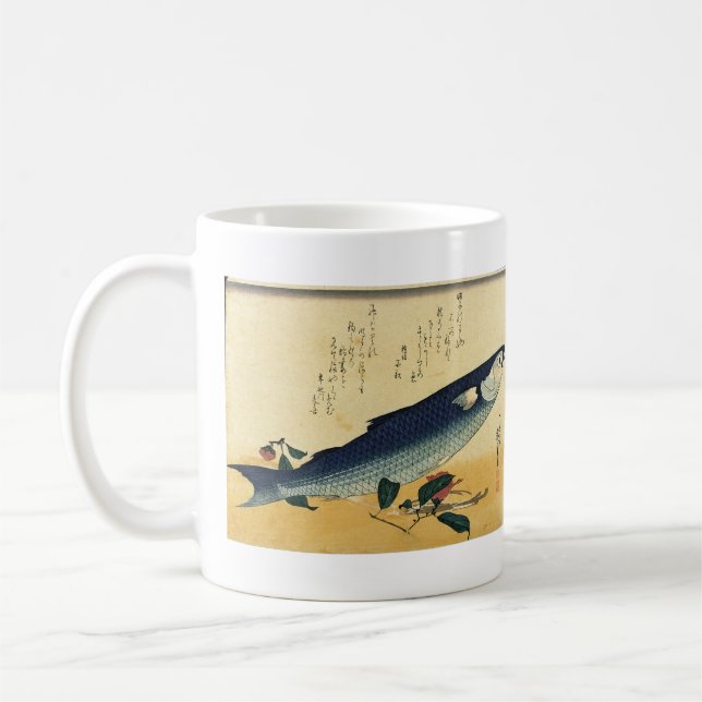 Caneca De Café Bora (Cinza) Hiroshige's Japan Fish Impressão (Esquerda)