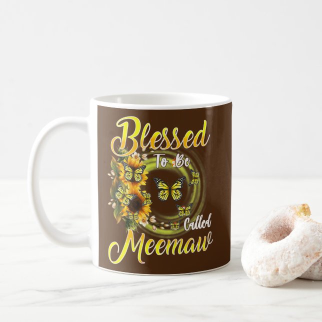 Caneca De Café Borboleta Abençoada Por Meemaw Sunflower (Com Donut)