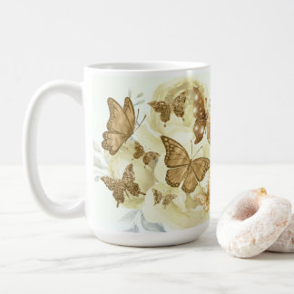 Caneca de café Borboleta Amarela e Dourada