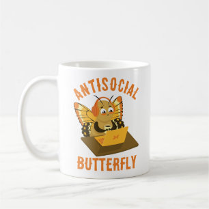 Caneca De Café Borboleta Antissocial Engraçada Introduzida