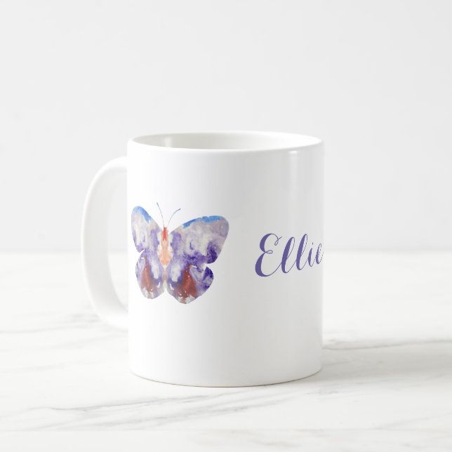Caneca De Café Borboleta Aquarela Personalizada (Frente Esquerda)