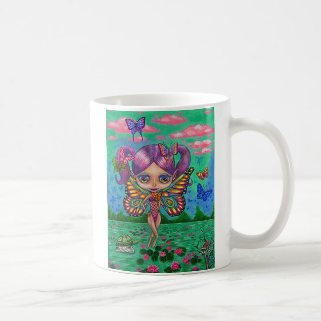 Caneca De Café Borboleta-Arco-Íris Fada Boneca Água Lírios (Direita)