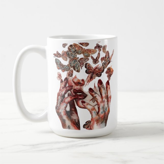 Caneca De Café Borboleta Artística Transformação Mug (Esquerda)