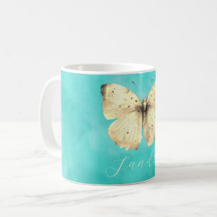Caneca De Café Borboleta azul-clara romântica