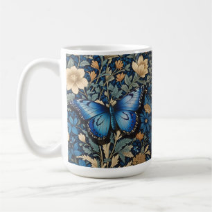 Caneca De Café Borboleta Azul Elegante William Morris Inspirou