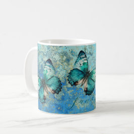 Caneca De Café Borboleta azul-romântica e verde