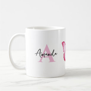 Caneca De Café Borboleta-borboleta de nome rosa e preto elegante