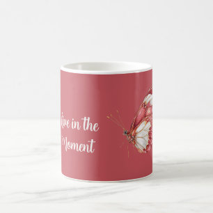 Caneca De Café Borboleta Branca Vermelha