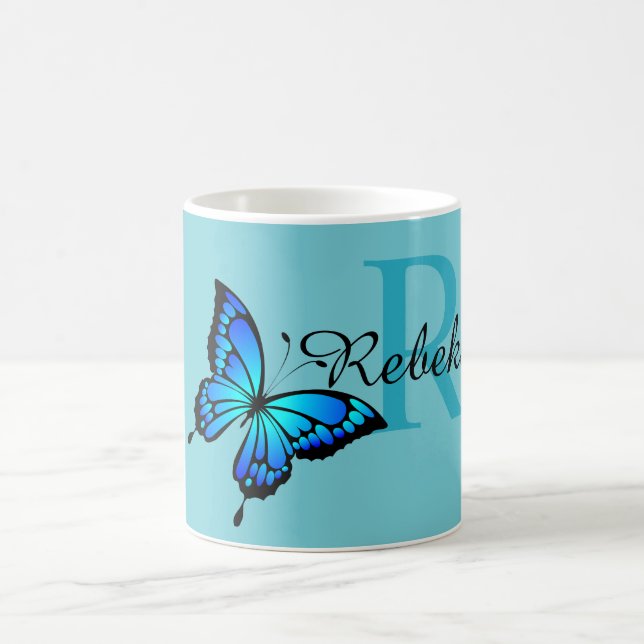 Caneca De Café Borboleta Chic Funky Monograma Coffee Mug (Centro)