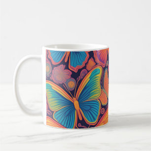 Caneca De Café Borboleta Colorida Vibrante Design vívida