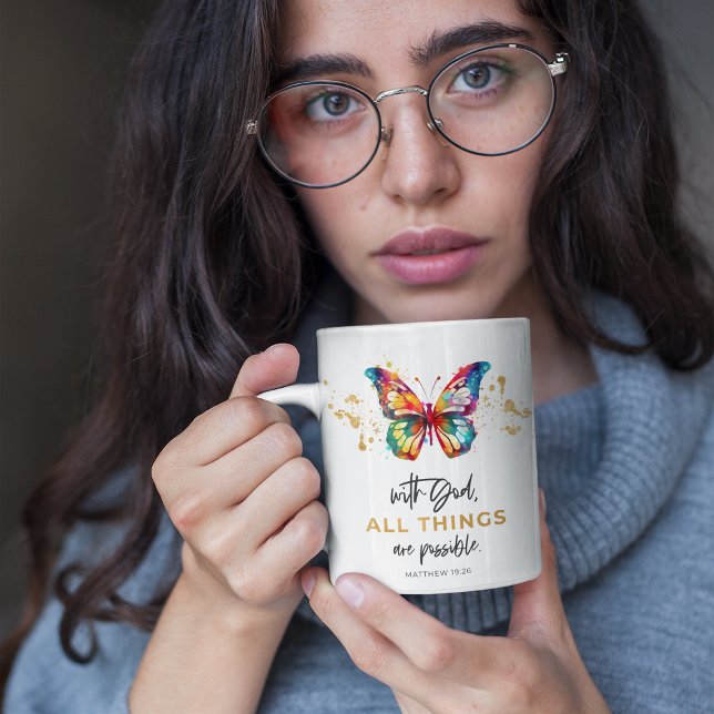 Caneca De Café Borboleta Com Deus Tudo É Possível (Criador carregado)