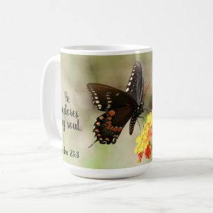 Caneca De Café Borboleta com Salmo verso 23:3