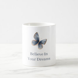 Caneca De Café Borboleta Creme Azul Branco