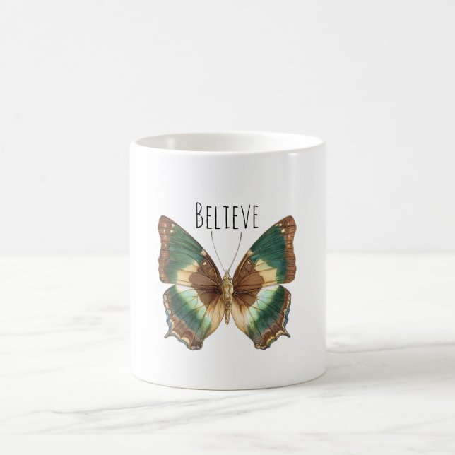 Caneca De Café Borboleta Creme Verde Turquesa (Centro)