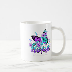 Caneca De Café Borboleta da Esperança Roxo e Fita Azul Suicídio A