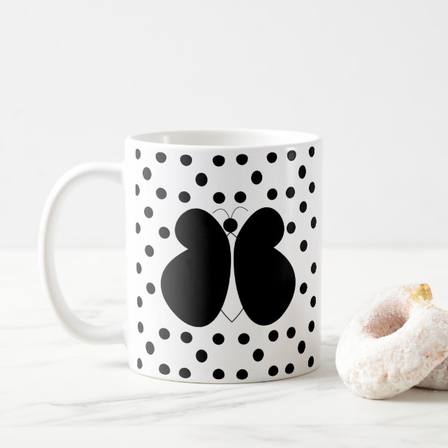 Caneca De Café Borboleta de Bolinhas Pretas (Com Donut)