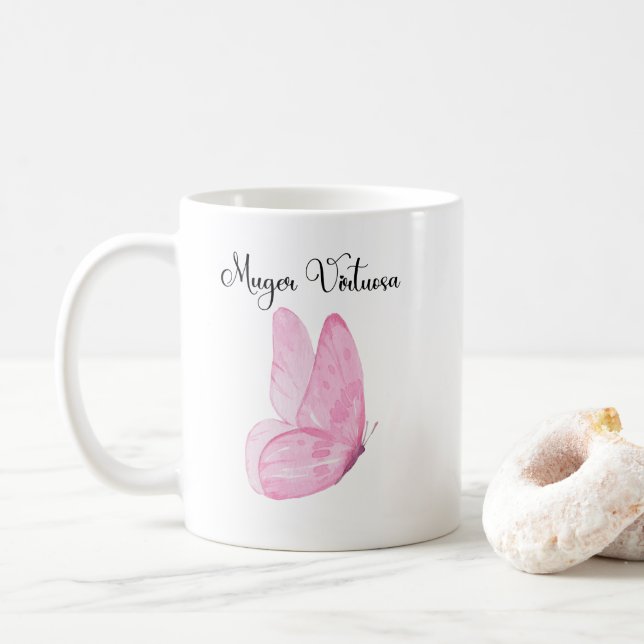 Caneca De Café Borboleta de Cana-de-Água Rosa Mujer Virtuosa Chri (Com Donut)