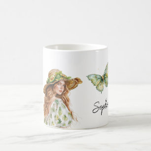 Caneca De Café Borboleta de Chapéu Abacate Cabeça Vermelha Fêmea