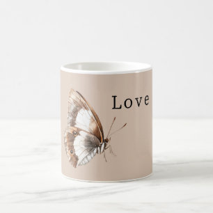 Caneca De Café Borboleta de Cor Creme