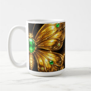 Caneca De Café Borboleta de Cristal Esmeralda Dourada