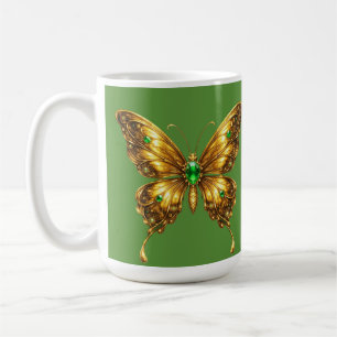 Caneca De Café Borboleta de Cristal Esmeralda Dourada