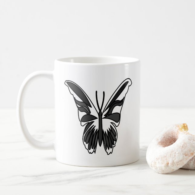 Caneca De Café Borboleta de Lua Preta e Branca (Com Donut)