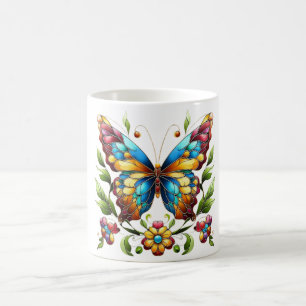 Caneca De Café Borboleta de vidro colorida com flores