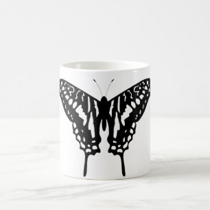 Caneca De Café Borboleta Decorânea Preta