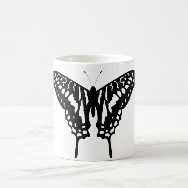 Caneca De Café Borboleta Decorativa Preta (Centro)
