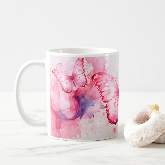 Caneca De Café Borboleta do Cancer da mama (Com Donut)