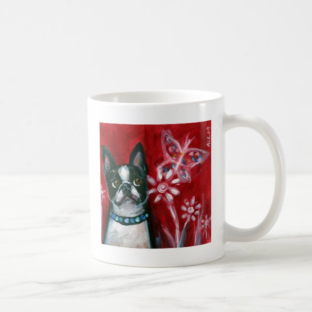 Caneca De Café Borboleta dos olhos de Boston Terrier (Direita)