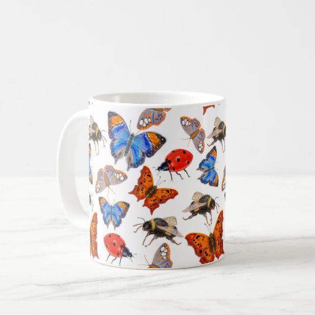 Caneca De Café Borboleta e abelha mug (Frente Esquerda)