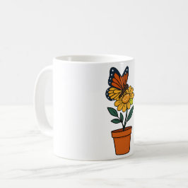 Caneca De Café borboleta e flor do sol