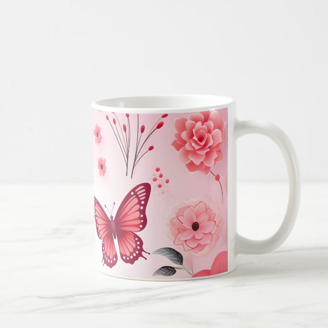 Caneca De Café Borboleta e Floral rosa (Direita)