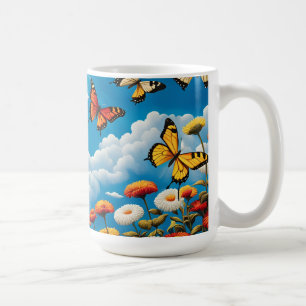 Caneca De Café Borboleta e Flores
