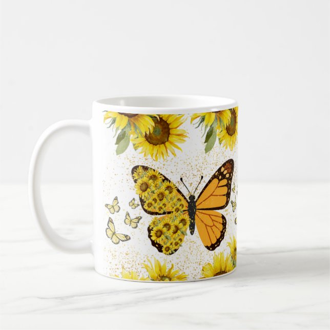 Caneca de Café Borboleta e Girassol – Natureza Flo (Esquerda)